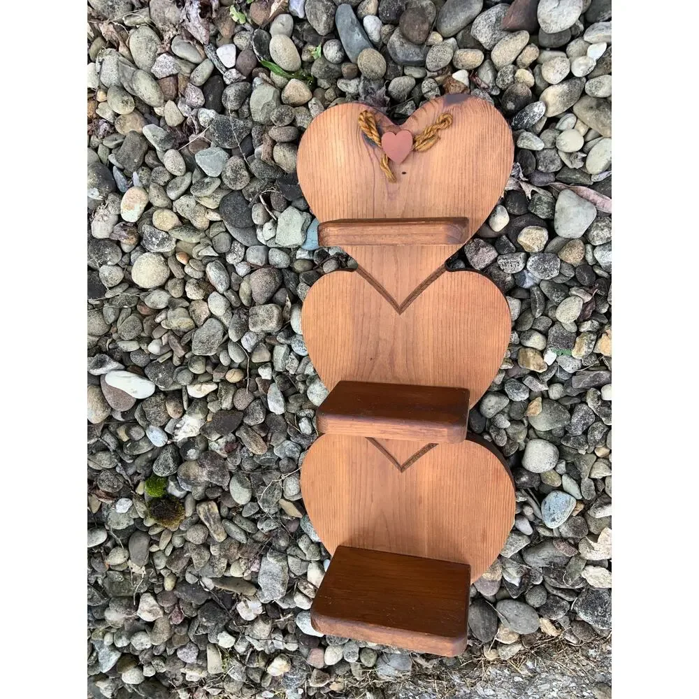 Wooden Shelf 3 Tier Heart Shaped Vintage Wall Shelf w/ Peg Country Farmhouse